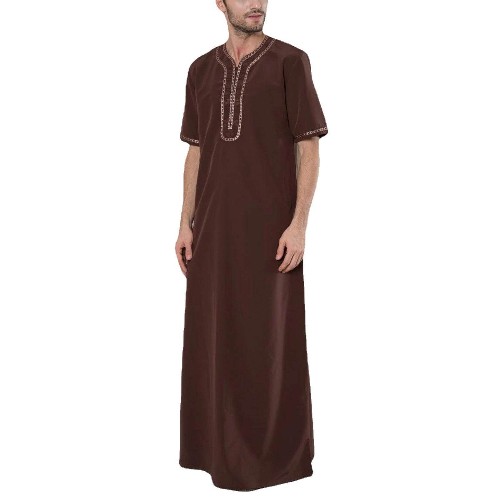 Buycenter Men's Casual Muslim Robe - Loose Linen Pullover in Brown - Buy Center US