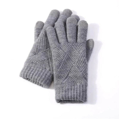 Autumn Winter Fleece-Lined Knitting Gloves - Thickened, Cozy Warmth - Buy Center US