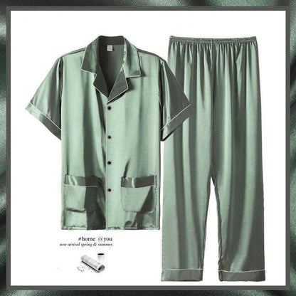 Buycenter Men's Summer Short Sleeve Trousers Suit - Thin Ice Silk Homewear - Buy Center US