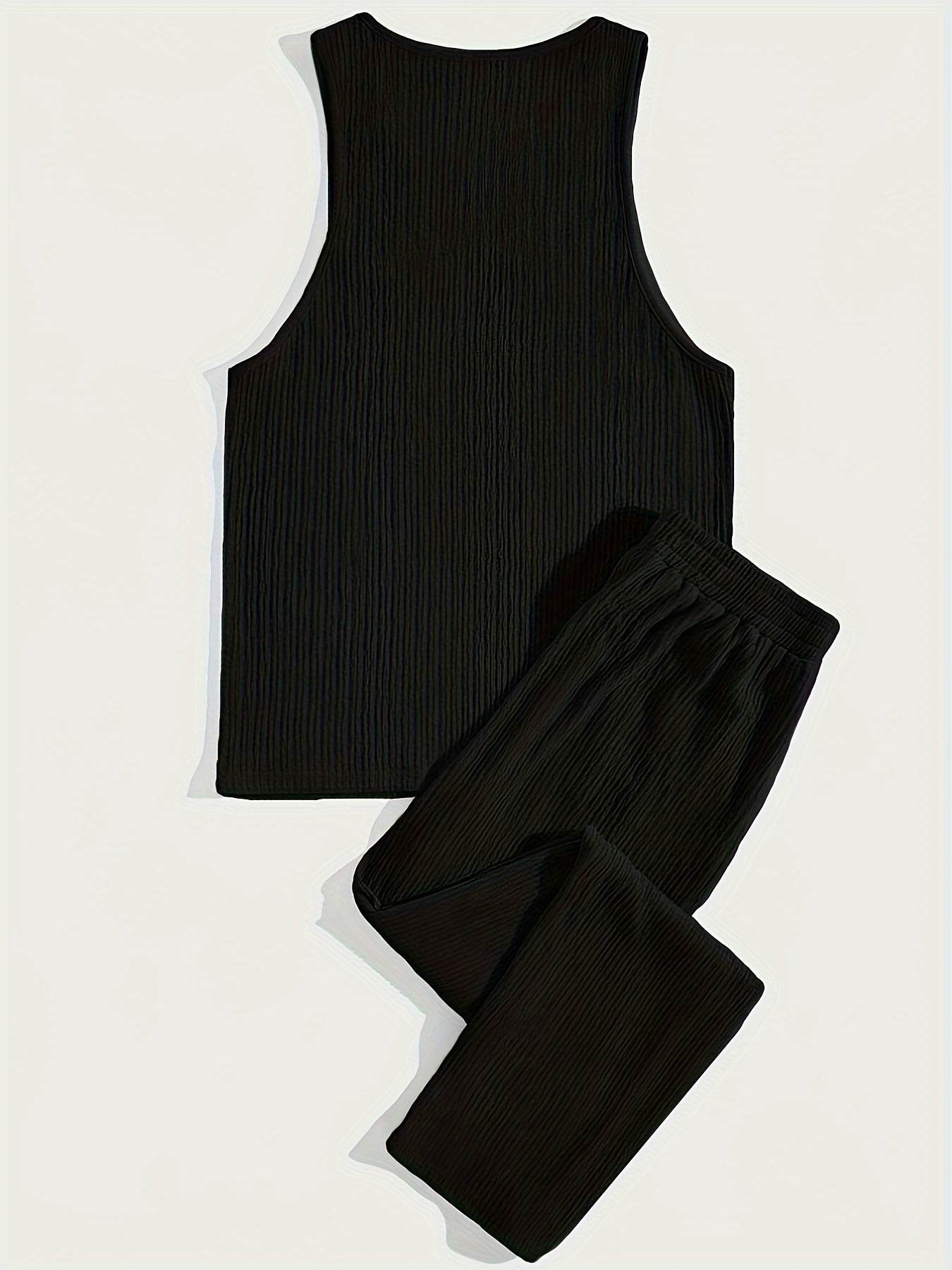 Men's Casual Summer Outfit Set - Comfy Polyester Tank Top & Pants - Buy Center US