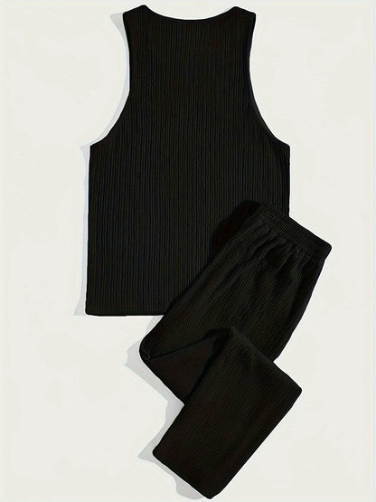 Men's Casual Summer Outfit Set - Comfy Polyester Tank Top & Pants - Buy Center US