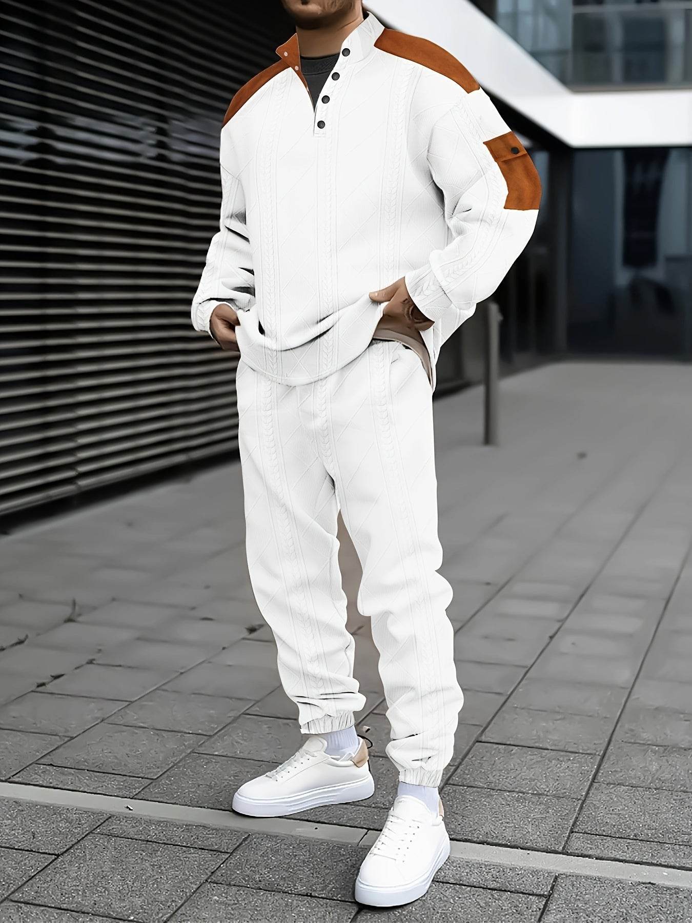 Casual Men's Jacket and Pants Set - Comfortable V-Neck, Perfect for Fall - Buy Center US