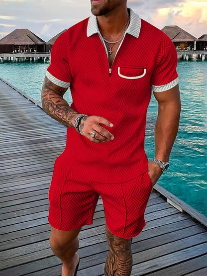 Men's Casual Knee-Length Kurta and Shorts Set - Breathable Polyester, Stylish - Buy Center US