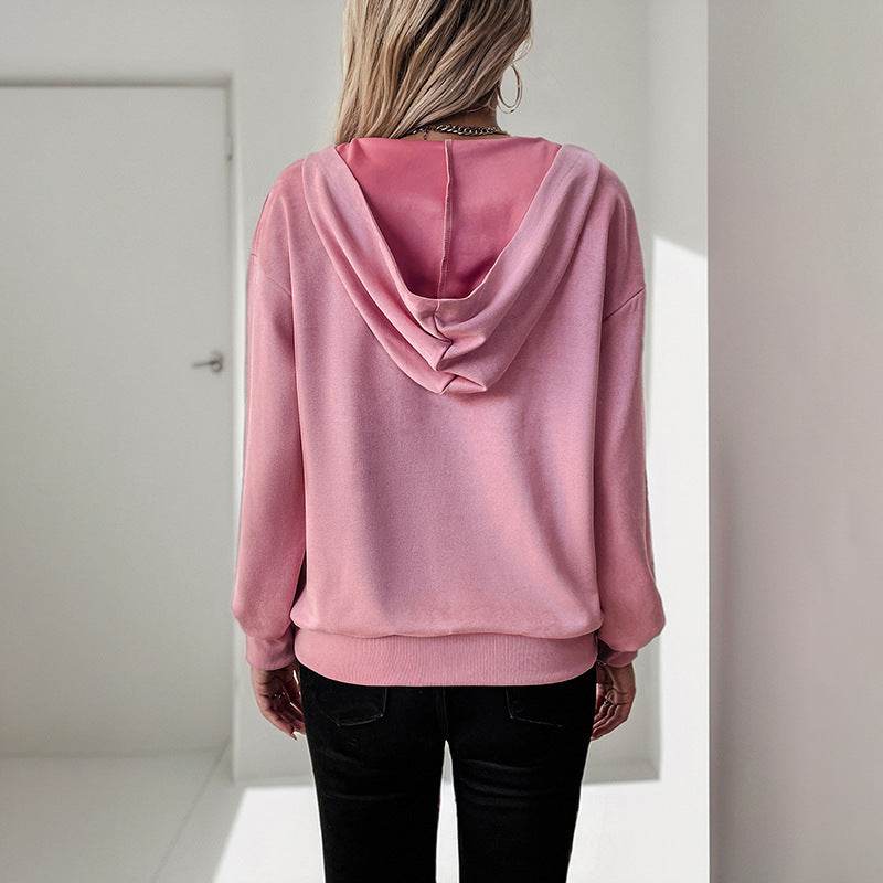 Women's Valentine's Day Hooded Sweater with Zipper Pocket - Pink - Buy Center US