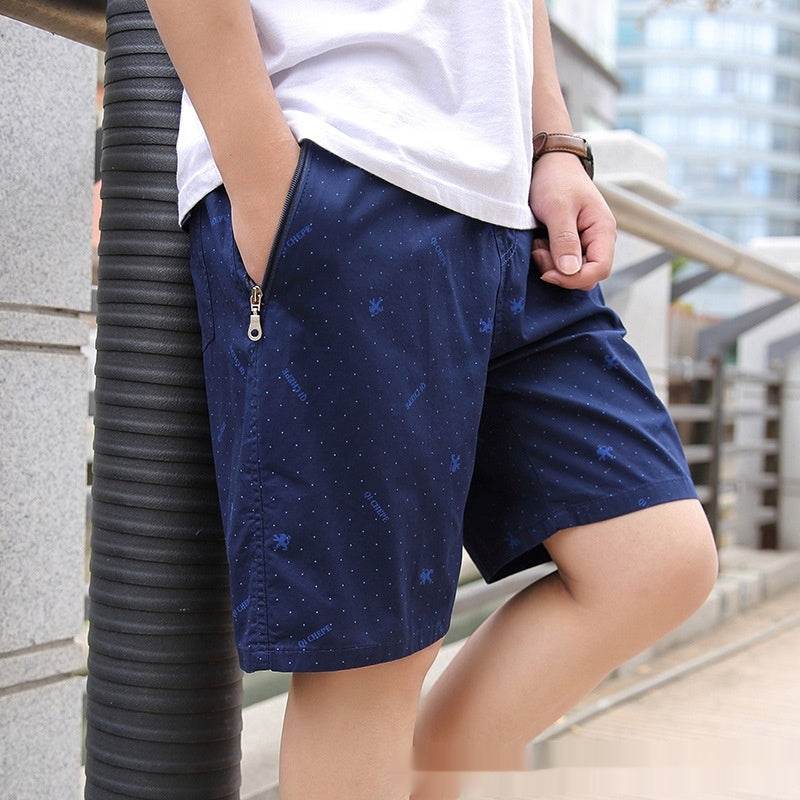 Buycenter Men's Summer Loose Shorts - Mid Waist, Cotton, Khaki & Blue - Buy Center US