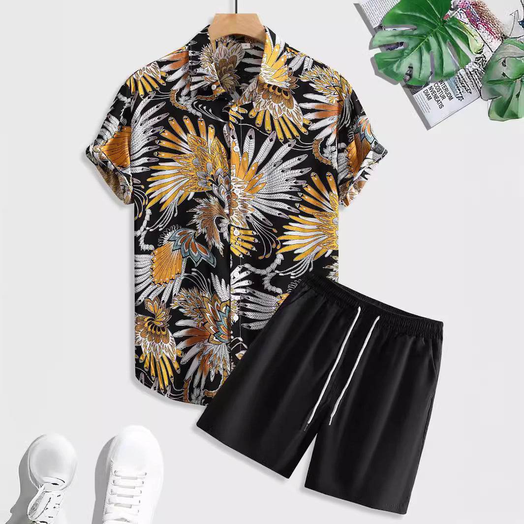 Buycenter Men's Casual Printed Short Sleeve Shirt & Pants Outfit Set - Buy Center US