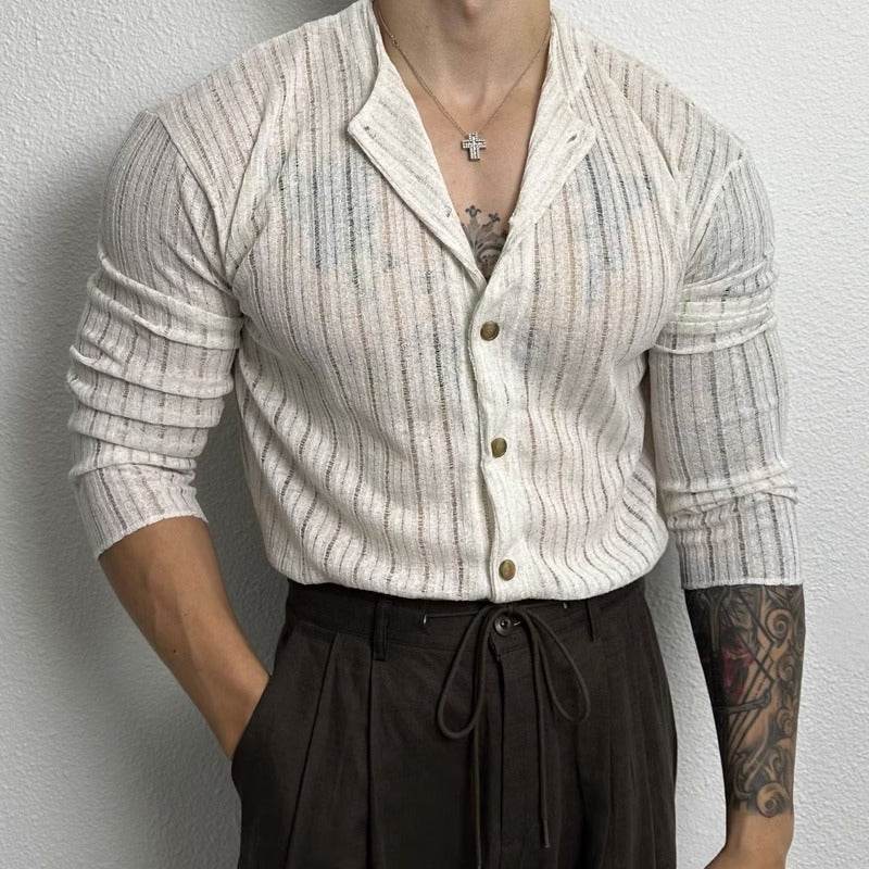Solid Color Hollow Cardigan - Slim Fit, Long Sleeve, Elastic Hemp Fabric - Buy Center US