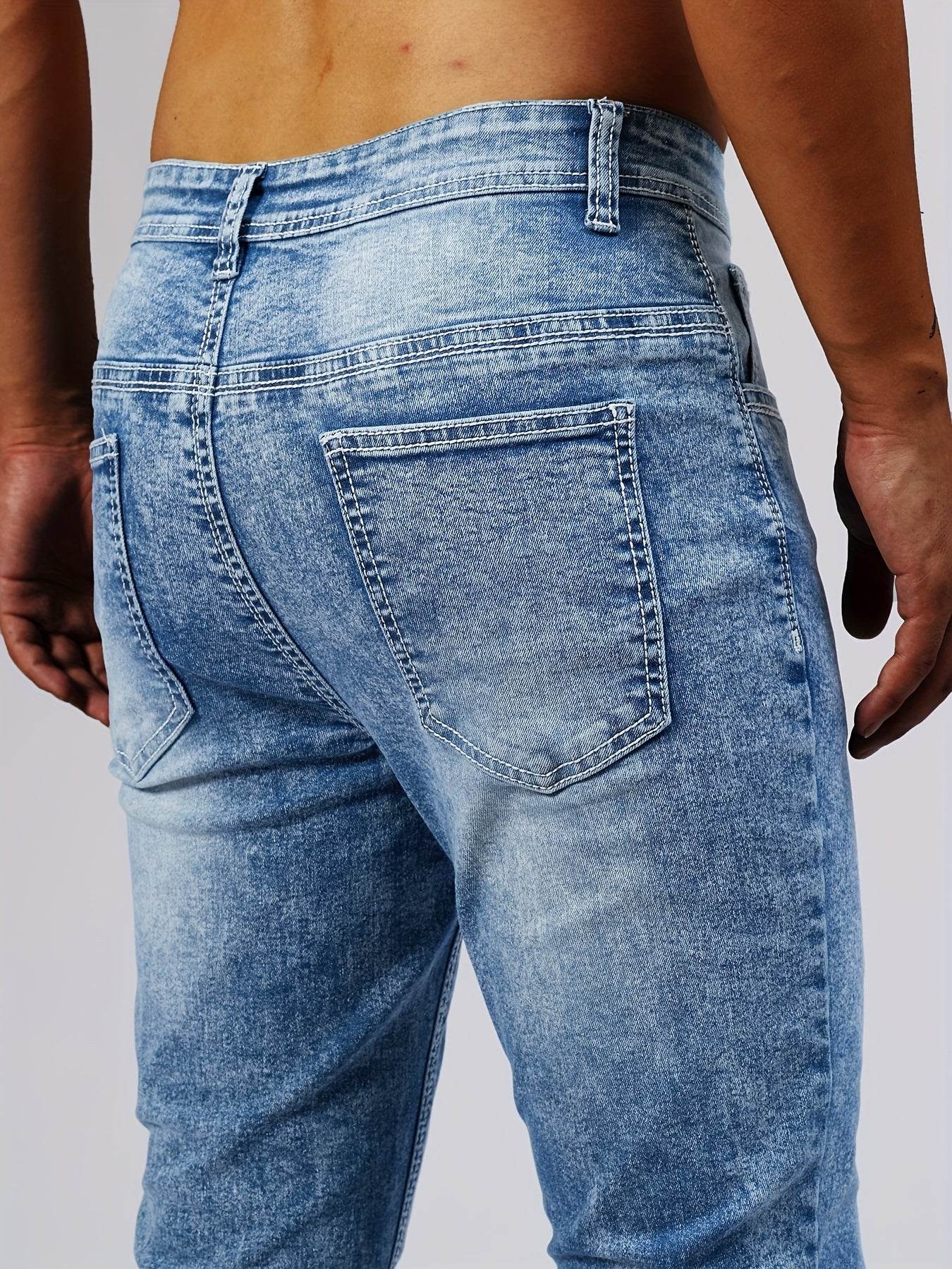 Trendy Solid Denim Pants for Men - Skinny Fit Casual Jeans - Buy Center US