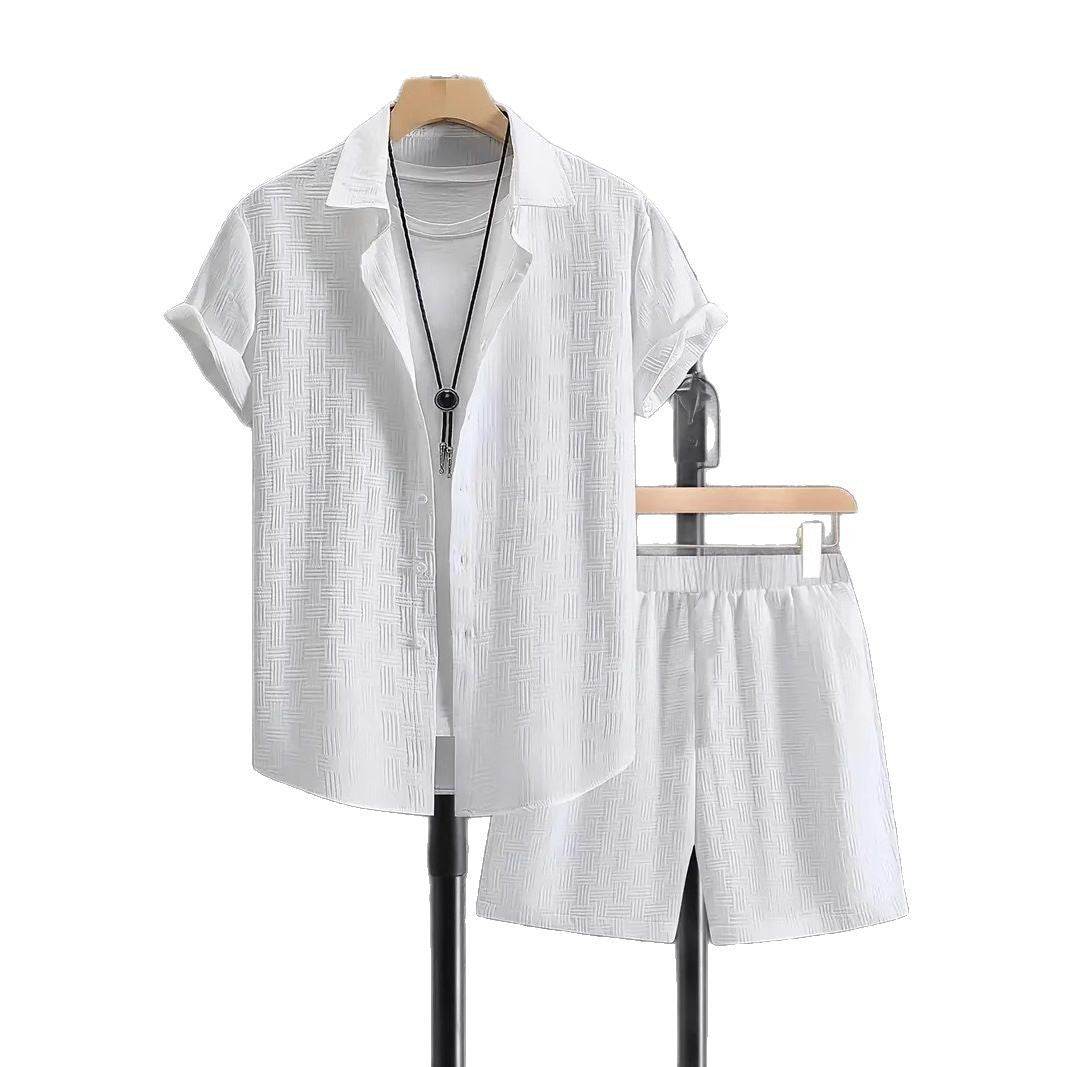 Buycenter Summer Jacquard Suit - Casual Black & White Shorts Set - Buy Center US