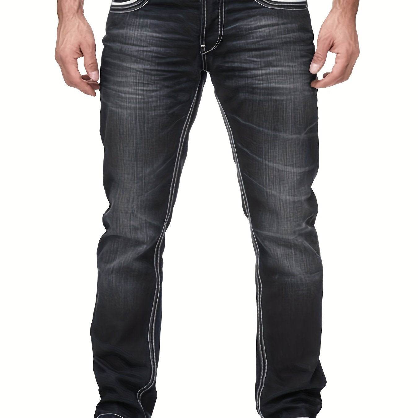 Men's Slim-Fit Stretch Denim Jeans - Embroidered Pocket in Dark Blue - Buy Center US
