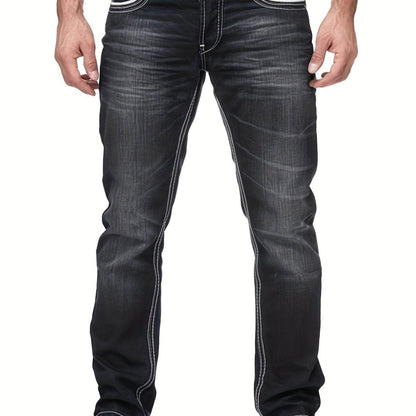 Men's Slim-Fit Stretch Denim Jeans - Embroidered Pocket in Dark Blue - Buy Center US