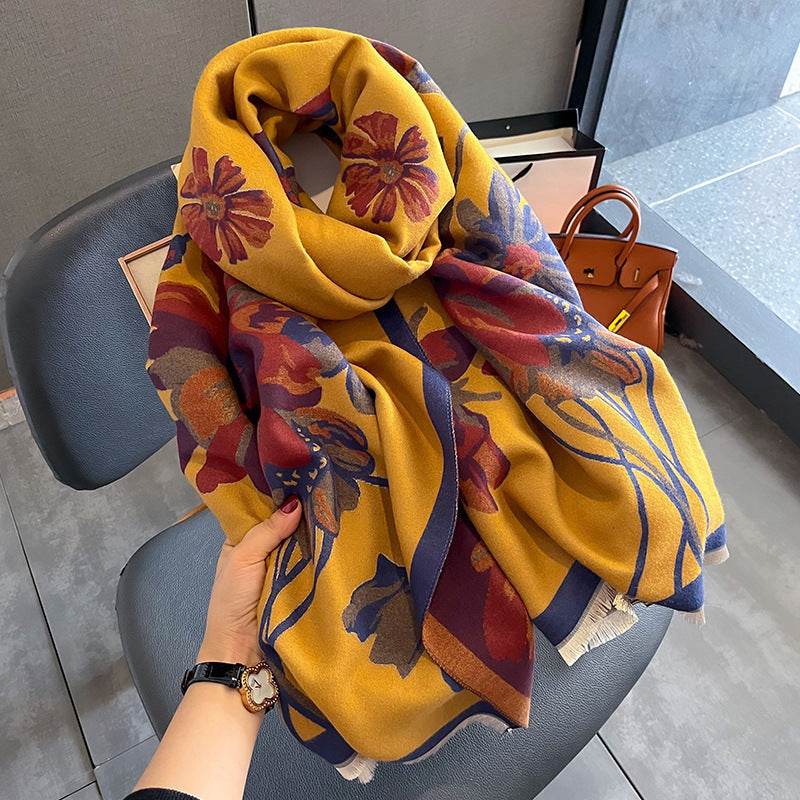Cozy Double-sided Winter Scarf - Thicken Imitation Cashmere Shawl - Buy Center US