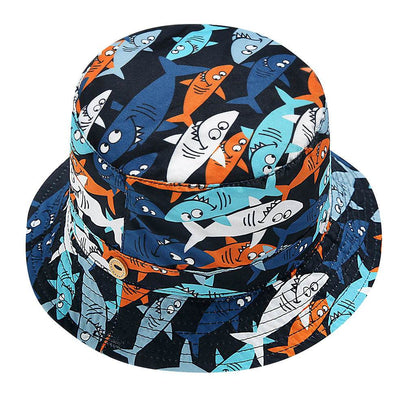Children's Cotton Fisherman Hat - Shark Print, Double-Sided, Wide Brim - Buy Center US