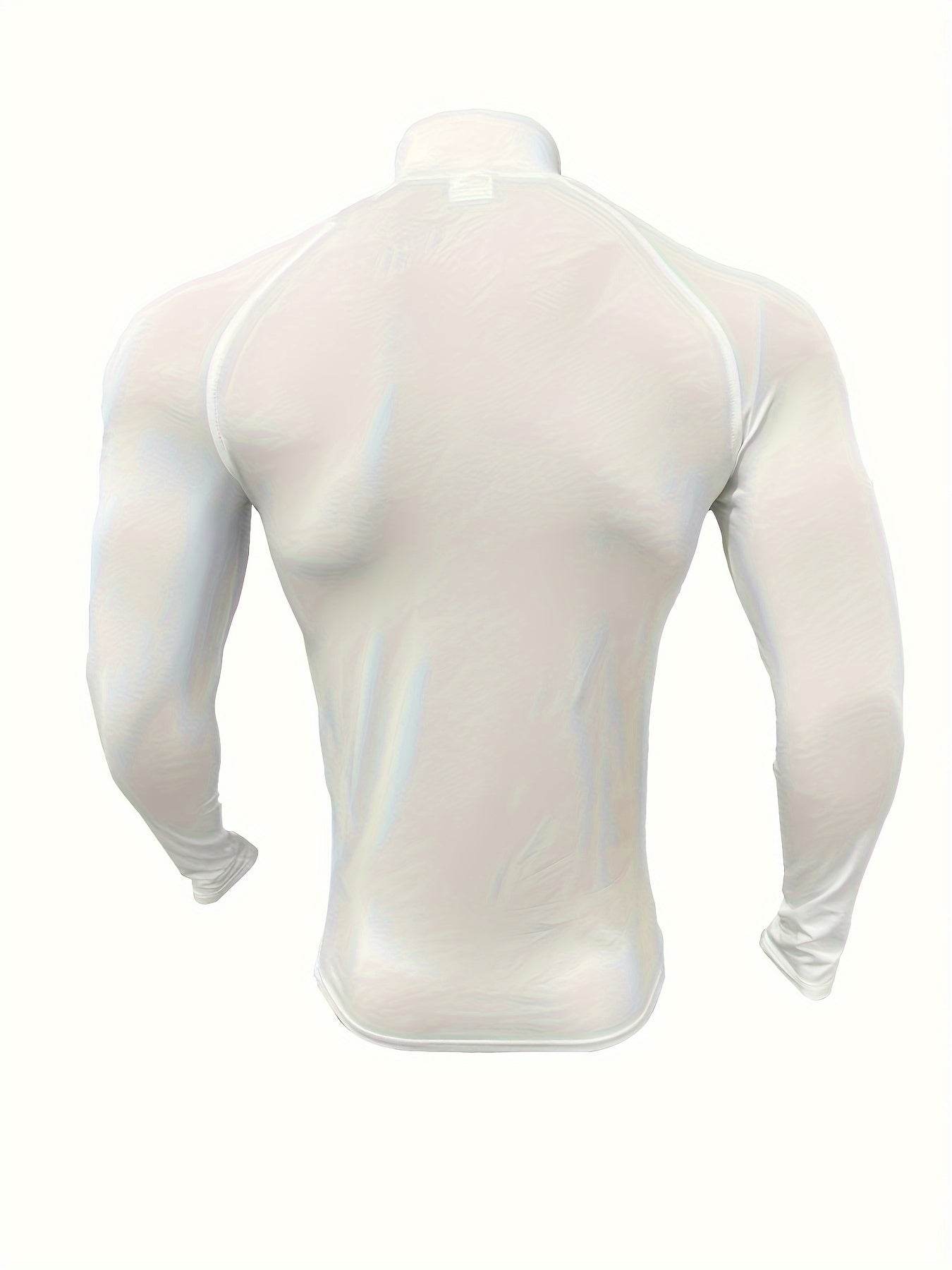 Men's White Sporty Zip-Up Shirt - Tight-Fit Stretch Fabric for Gym - Buy Center US