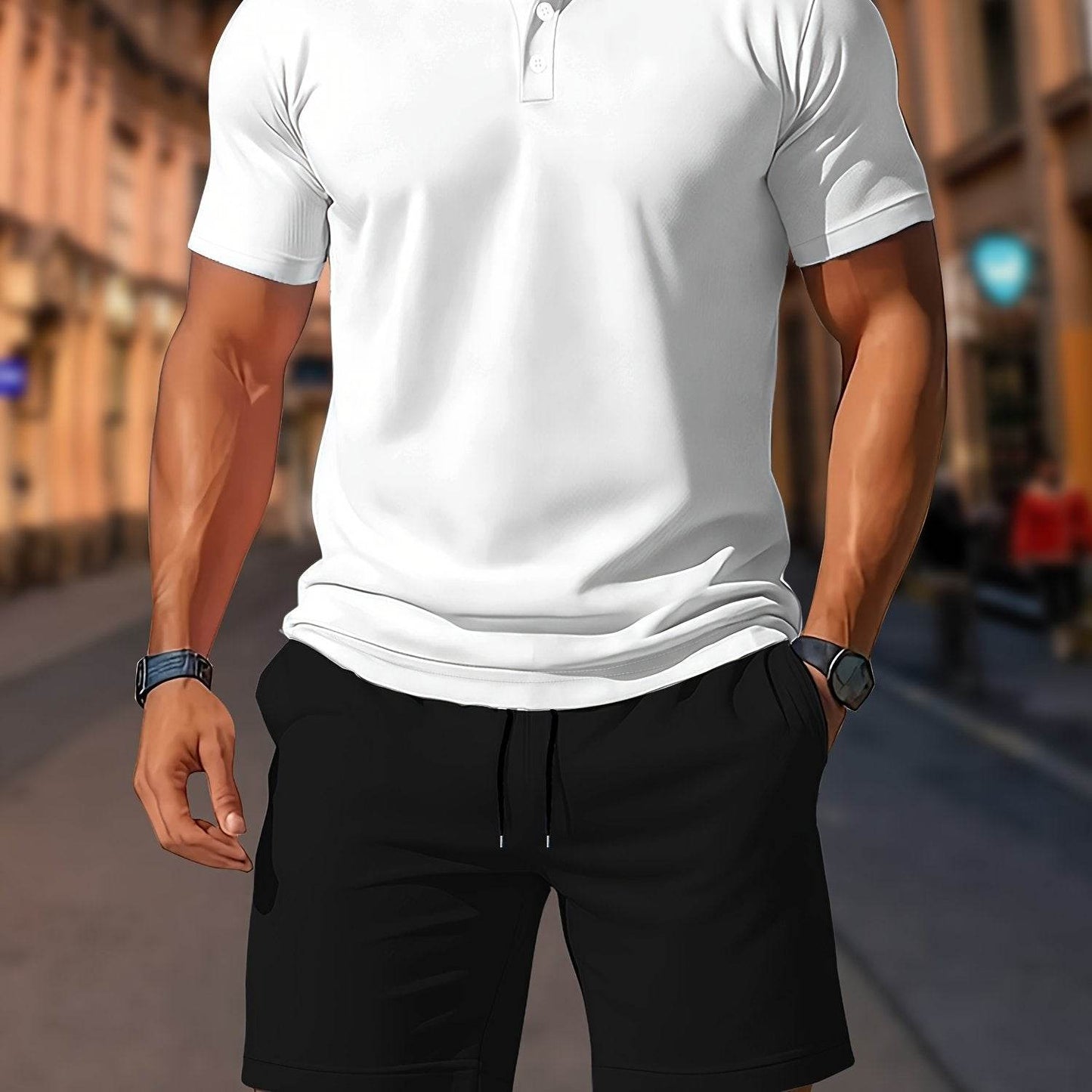 Men's Summer Black Polo & Shorts Set - Casual Golf Style, Loose Fit - Buy Center US
