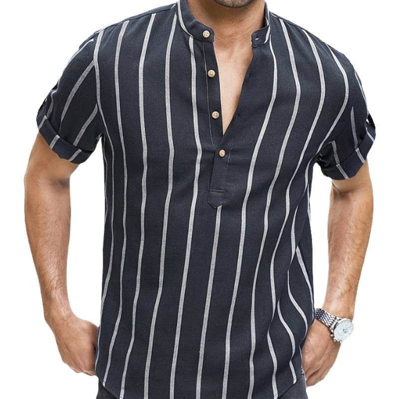 Casual Summer Men's Short Sleeve Shirt - Striped Linen in Various Colors - Buy Center US