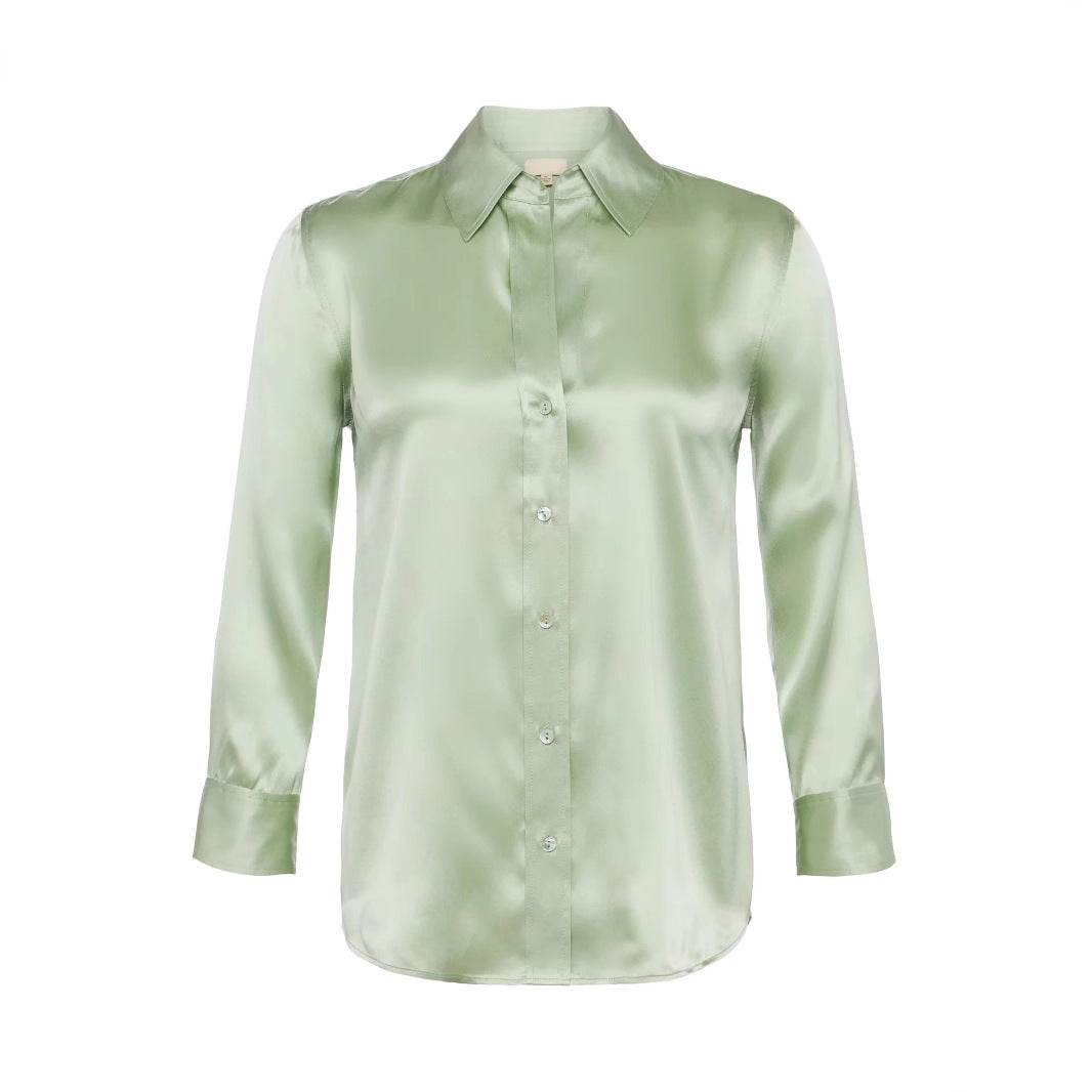 Women's Satin Rayon Shirt - Elegant Solid Color Top with Lapel Design - Buy Center US