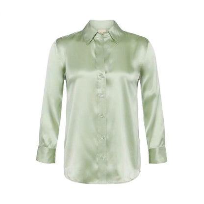 Women's Satin Rayon Shirt - Elegant Solid Color Top with Lapel Design - Buy Center US