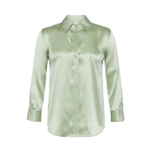 Women's Satin Rayon Shirt - Elegant Solid Color Top with Lapel Design - Buy Center US
