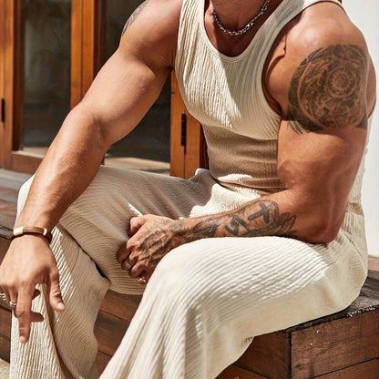 Men's Casual Summer Outfit Set - Comfy Polyester Tank Top & Pants - Buy Center US