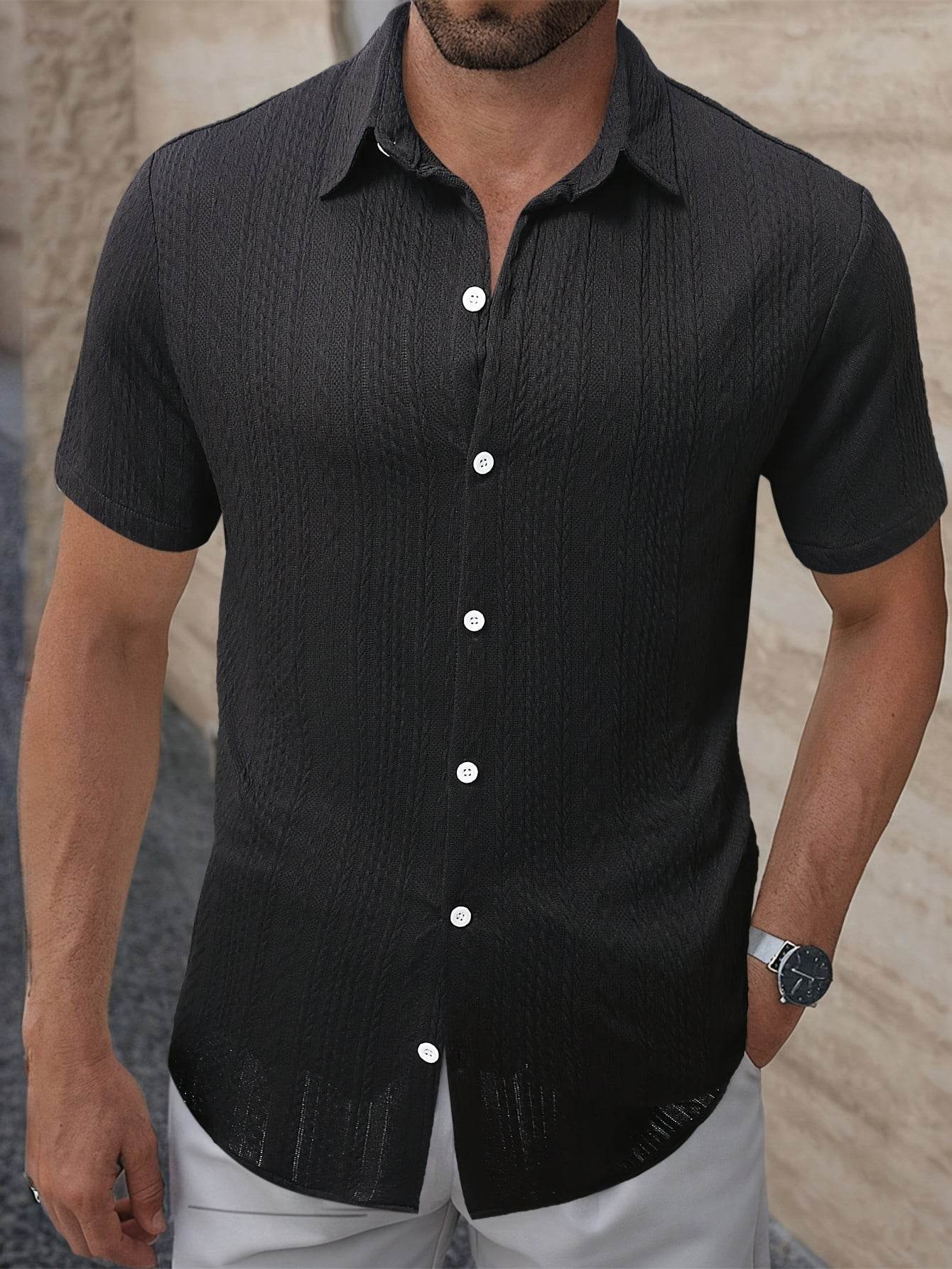 Men's Geometric Pattern Casual Shirt - Short Sleeve Lapel Collar Fit - Buy Center US