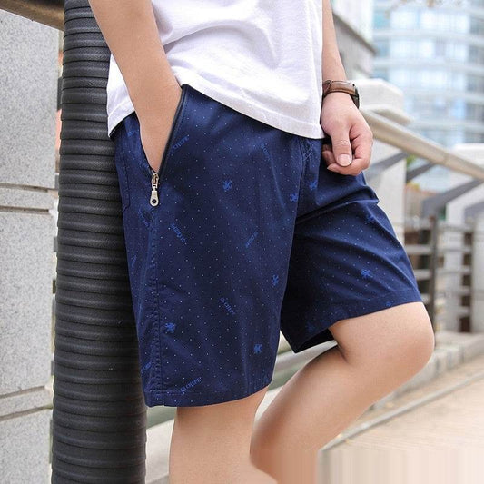 Buycenter Men's Summer Loose Shorts - Mid Waist, Cotton, Khaki & Blue - Buy Center US
