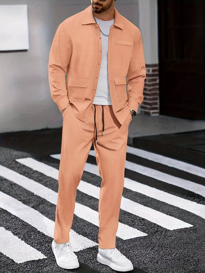Men's Versatile Long-Sleeve Shirt & Jogger Set - 8 Shades for Every Occasion - Buy Center US