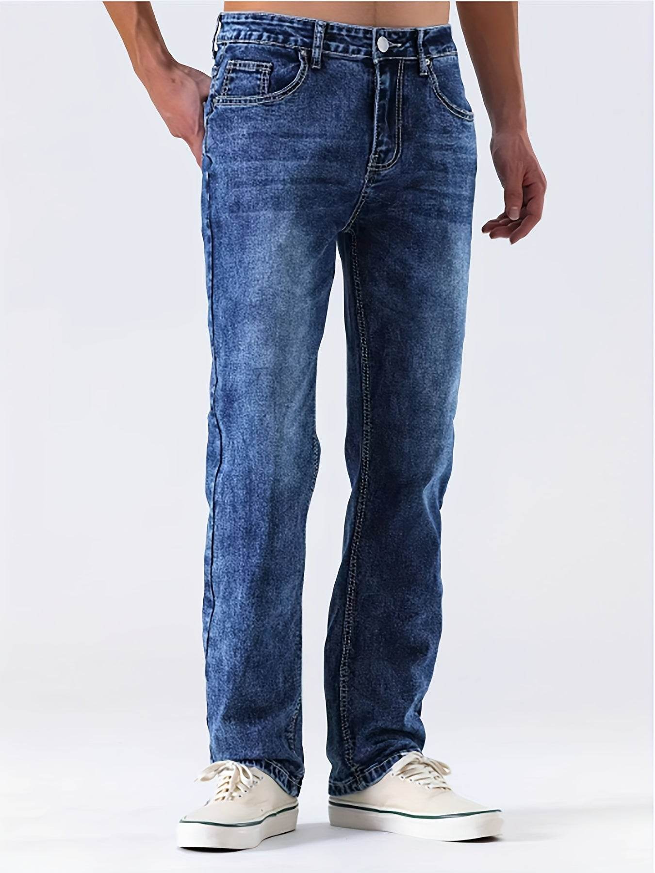 Stylish Men's Washed Blue Jeans - Stretchy Denim for Casual Wear - Buy Center US