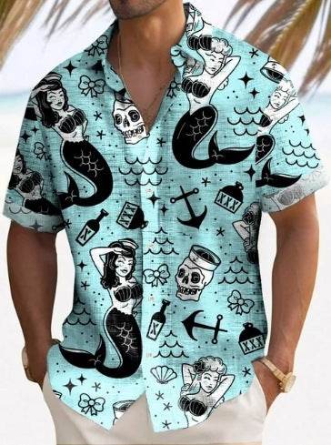 Buycenter Men's Short Sleeve Striped Beach Shirt - Casual & Stylish Fit - Buy Center US