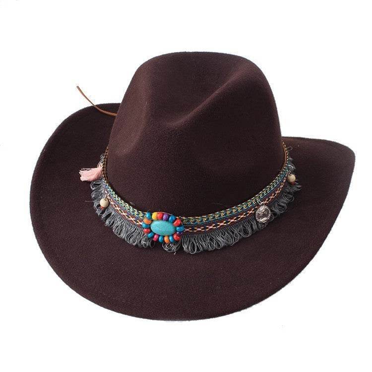Woolen Cowboy Hat for Men & Women - Adjustable Ethnic Style Summer Accessory - Buy Center US