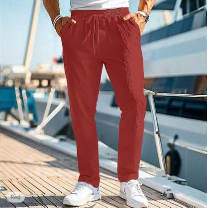 Men's Summer Trousers - Elastic Waist, Straight Fit, Cotton Blend - Buy Center US
