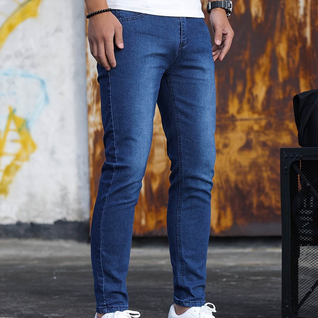 Men's Casual Skinny Jeans - Medium Stretch Denim Pants for All Seasons - Buy Center US