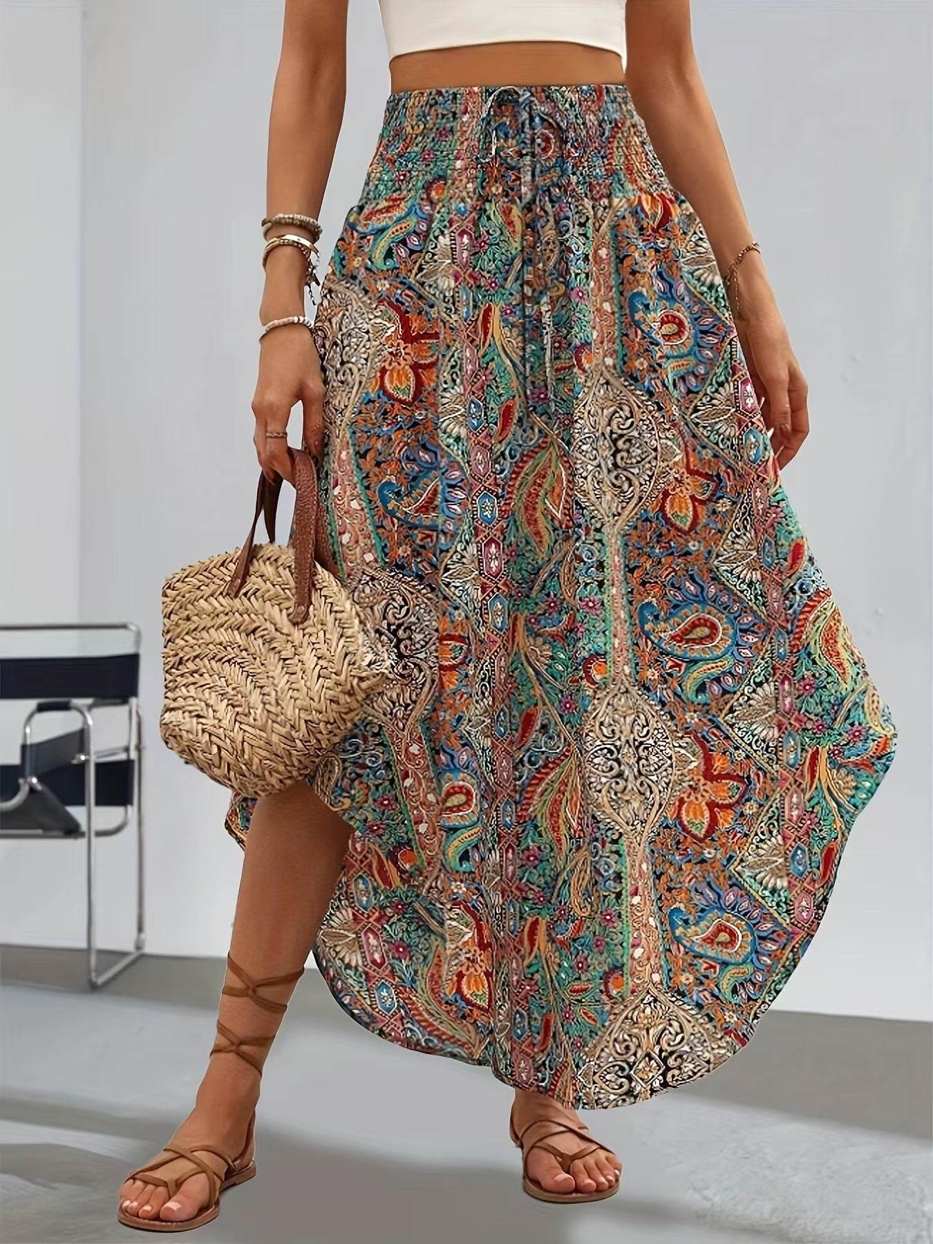 Casual Personality Printed A-Line Skirt - Floral Polyester Design - Buy Center US