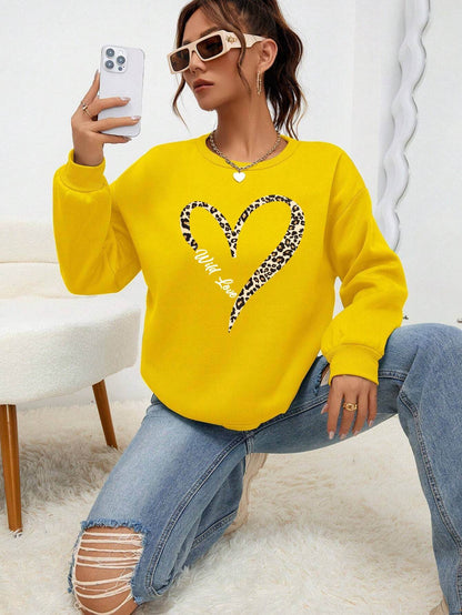 Leopard Wild Heart Pattern Female Sweatshirt Set - Stylish & Comfy - Buy Center US