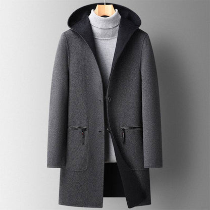 Buycenter Men's Wool Overcoat - Double-Sided, Hooded, Slim Fit for Winter - Buy Center US