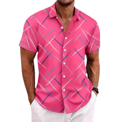 Men's Striped Casual Beach Shirt - Short Sleeve Button Design - Buy Center US
