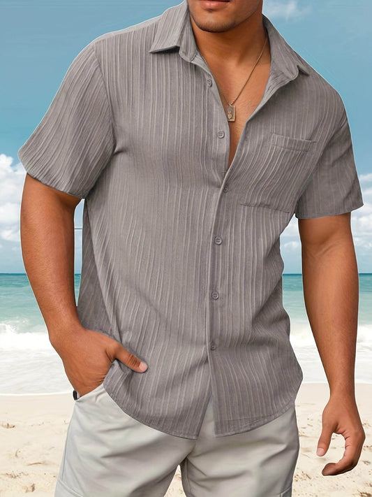 Men's Casual Striped Jacquard Shirt - Lightweight & Breathable for Summer - Buy Center US