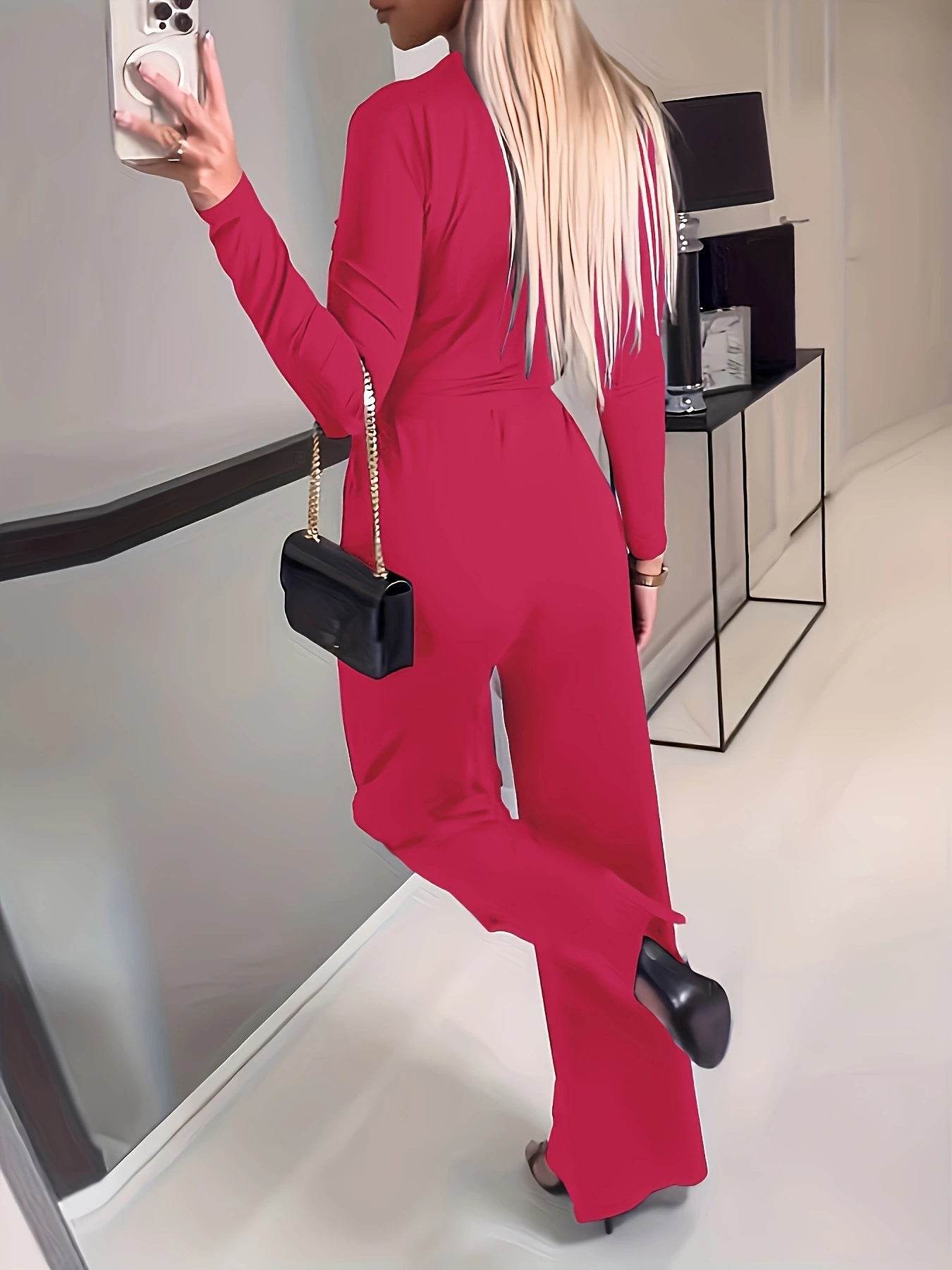 Women's Slimming V-neck Bow Tie Waist Jumpsuit - Casual Spring & Autumn - Buy Center US