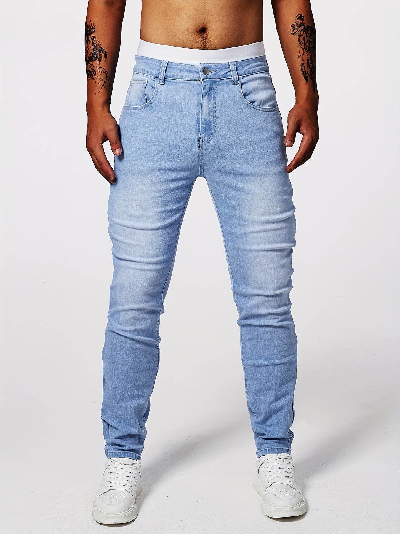 Slim-Fit Men's Solid Denim Pants - Casual Cotton Blend for Outdoors - Buy Center US