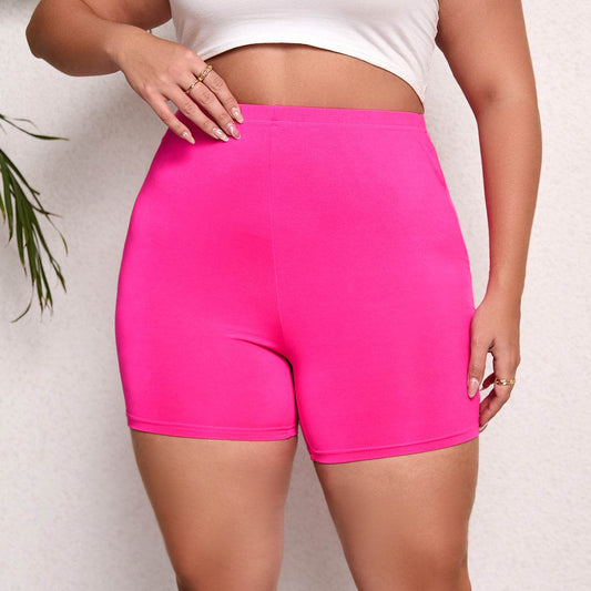 Plus Size High Waist Sports Shorts - Elastic Hip Lift & Solid Color - Buy Center US