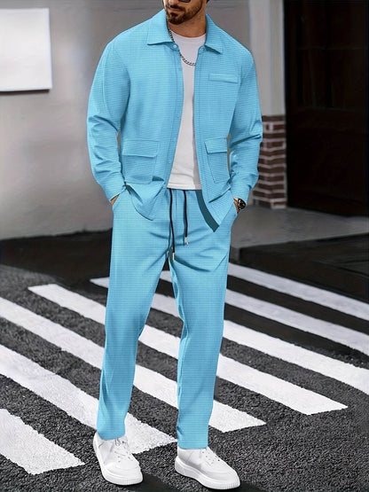 Men's Versatile Long-Sleeve Shirt & Jogger Set - 8 Shades for Every Occasion - Buy Center US