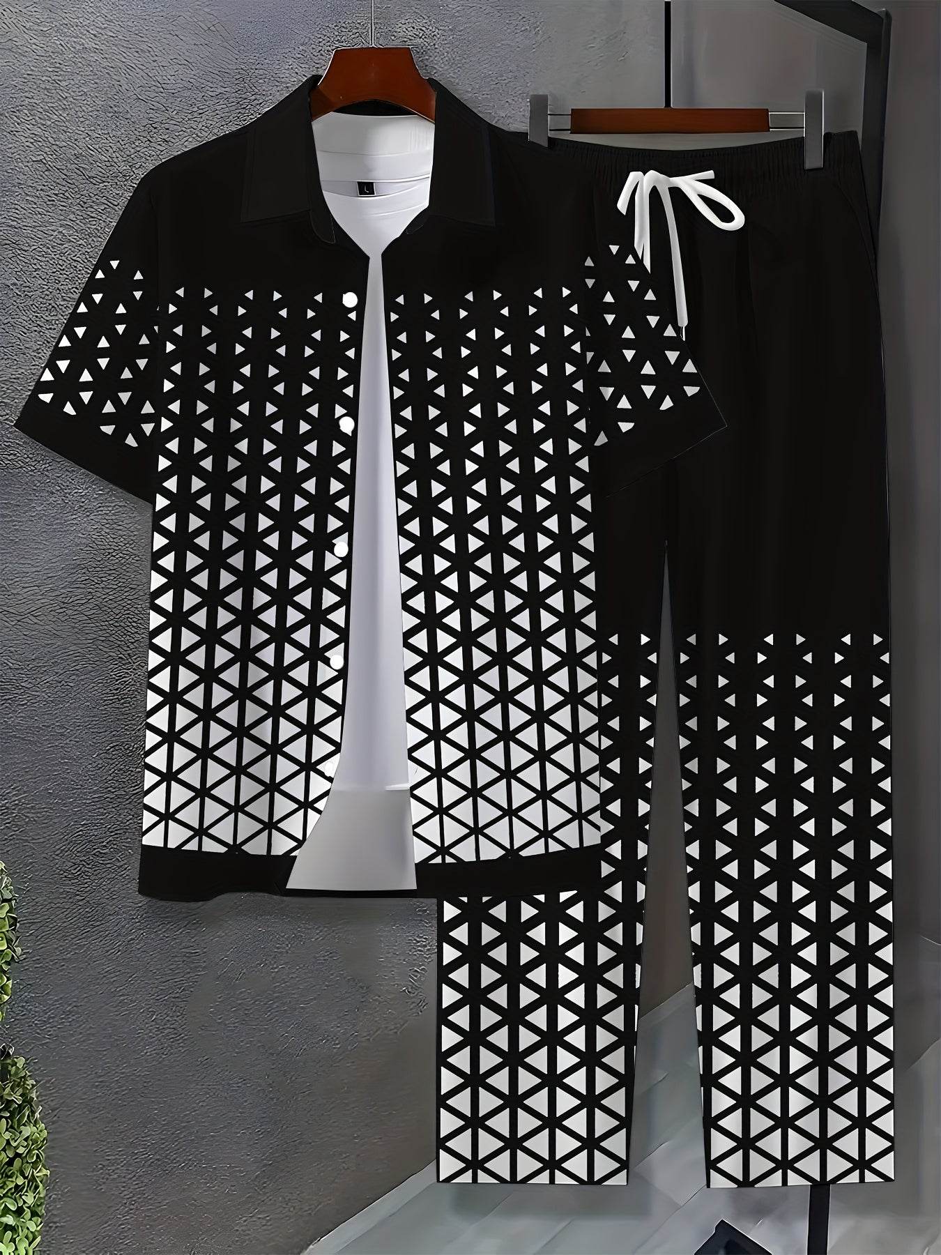 Men's Casual Novelty Clothing Set - 100% Polyester, Button Print Design - Buy Center US