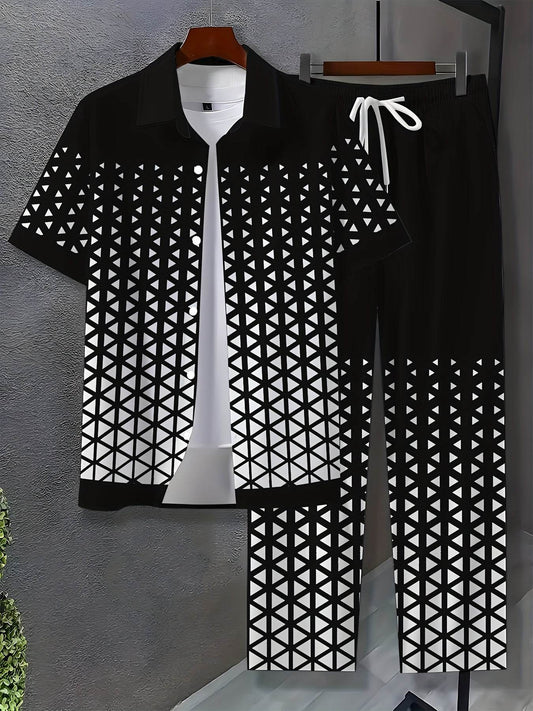 Men's Casual Novelty Clothing Set - 100% Polyester, Button Print Design - Buy Center US