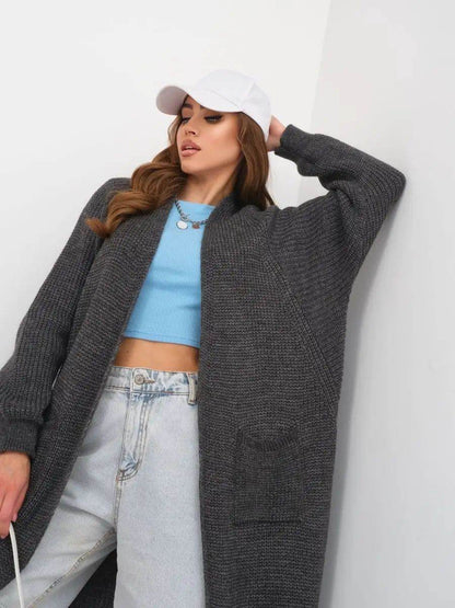 Women's Long Knitted Cardigan - Buckle-Free Loose Fit Coat, Solid Colors - Buy Center US