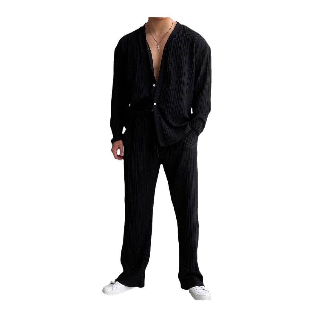 Buycenter Men's Casual Button Shirt & Trousers Suit - Long Sleeve Elegance - Buy Center US