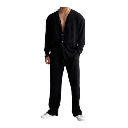 Buycenter Men's Casual Button Shirt & Trousers Suit - Long Sleeve Elegance - Buy Center US