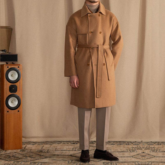 Buycenter Men's Wool Drop Shoulder Coat - Casual Mid-Length Design - Buy Center US