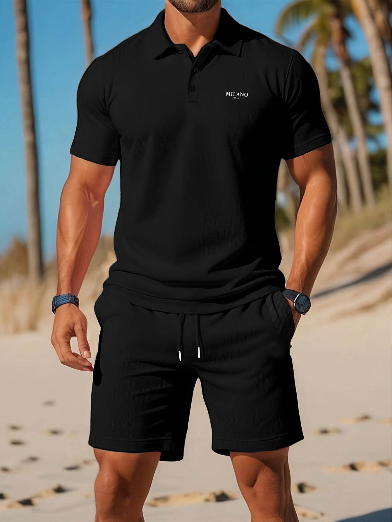 Summer Beach Style MILANO Shorts Set - Casual Polo and Print Design - Buy Center US