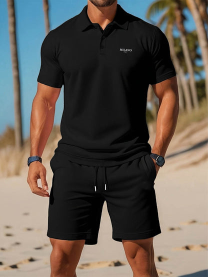Summer Beach Style MILANO Shorts Set - Casual Polo and Print Design - Buy Center US