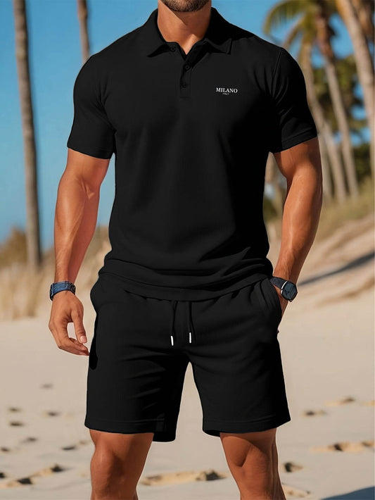 Summer Beach Style MILANO Shorts Set - Casual Polo and Print Design - Buy Center US